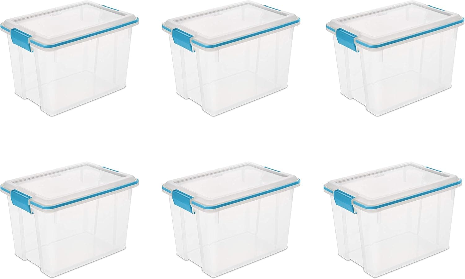 Sterilite 20 Qt Gasket Box - Stackable Storage Bin with Latching Lid and Tight Seal, Clear, 6-Pack