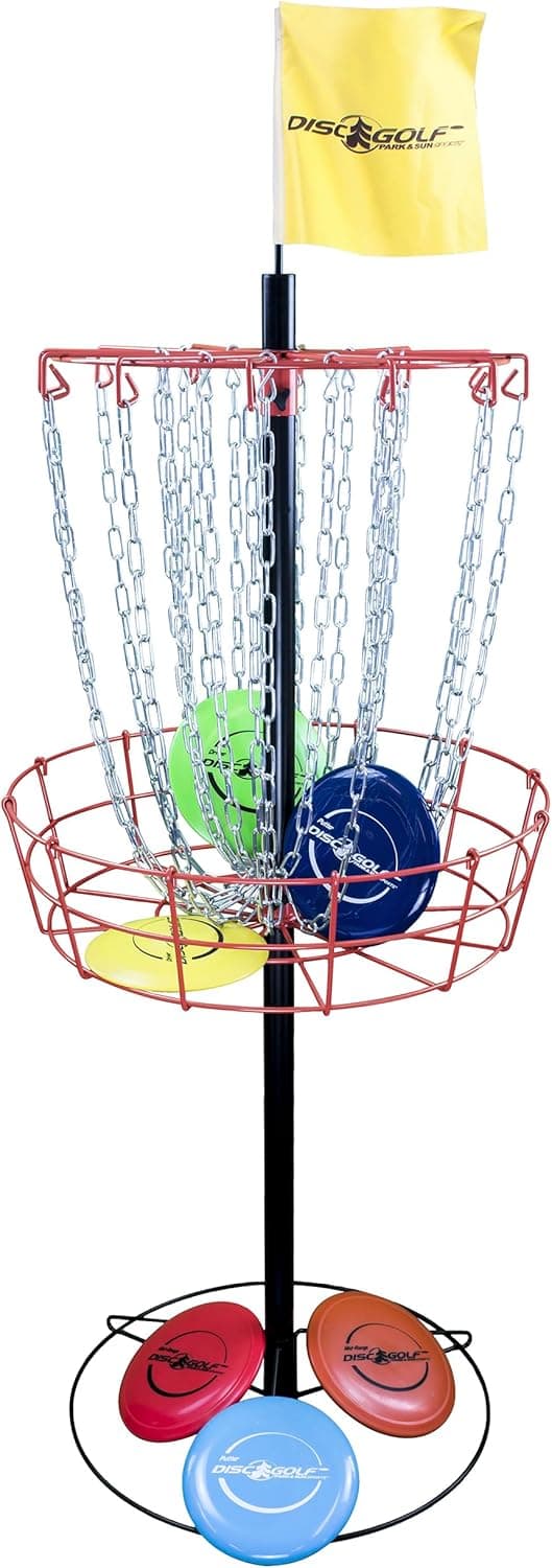 Park & Sun Sports Portable Frisbee Disc Golf Steel Target Goal with Basket, Standard Set Includes 3 Discs