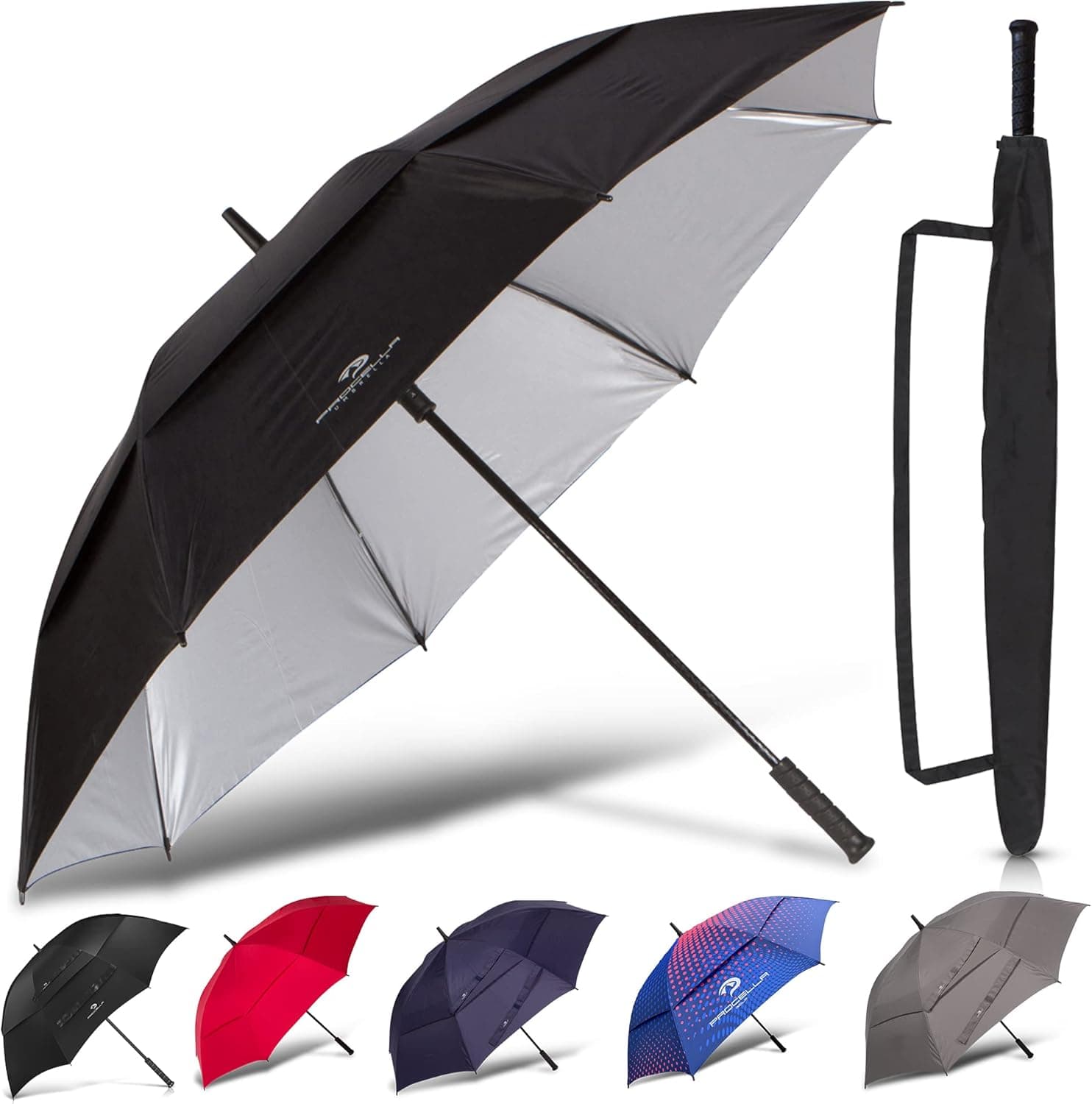 Procella Golf Umbrella UV Protection, Windproof, Waterproof, UPF 50+ with Matching Carrying Case
