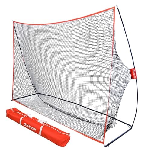 GoSports Golf Practice Hitting Net - Personal Driving Range for Indoor or Outdoor Practice - 10 x 7 ft Red