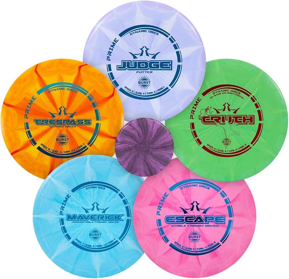 Dynamic Discs Prime Burst 5 Disc Golf Set - Putter, Midrange, 2X Fairway and Driver plus Mini Marker, 170-176g