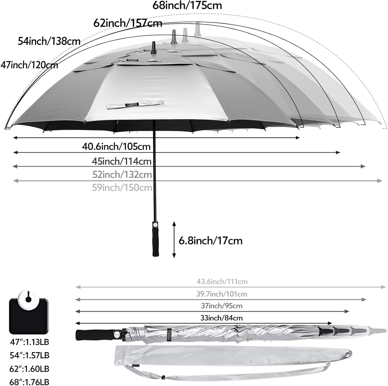 G4Free 47 Inch UV Protection Golf Umbrella, Auto Open, Vented Double Canopy, Windproof Sun and Rain Umbrella