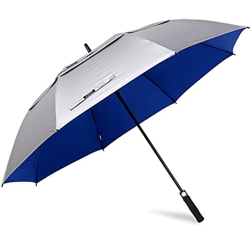 G4Free 47/54/62/68 Inch UV Protection Golf Umbrella Oversized Sun Umbrella | UPF 50+, Auto Open, Vented Double Canopy, Extra Large Coverage, Heavy Duty, Windproof Stick Umbrella, Silver/Blue
