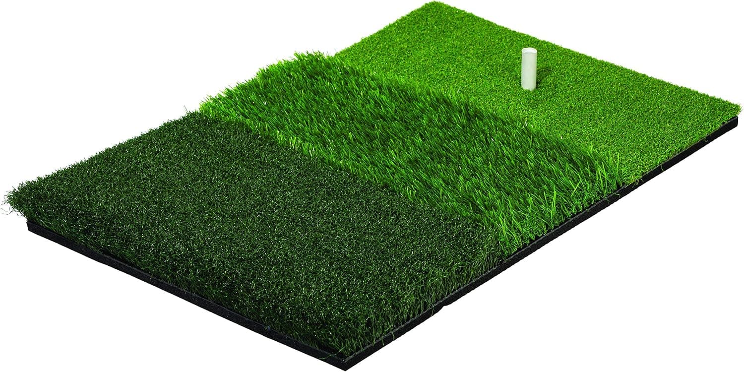 Franklin Sports Tri-Turf Golf Hitting Mat with Rubber Tee - Practice Aid Golf for All Levels - Portable Hitting Grass for Golf Driving
