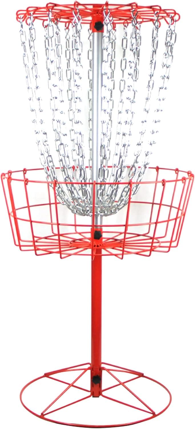 Disc Store GrowTheSport Disc Golf Basket - Portable Disc Golf Basket w/ 27 Heavy-Duty Metal Chains, Easy Setup PDGA Championship Approved Disc Golf Outdoor or Disc Golf Target, Red
