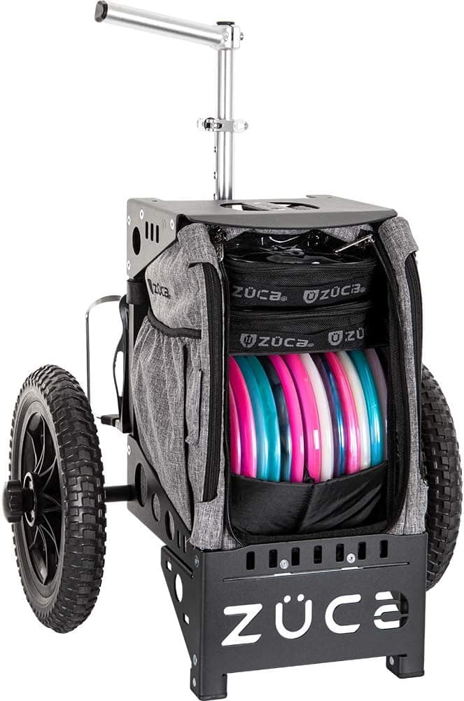 Dynamic Discs Compact Cart by ZUCA - Built-In Disc Holder Flap, Two Water Bottle Holders (Navigator Charcoal)