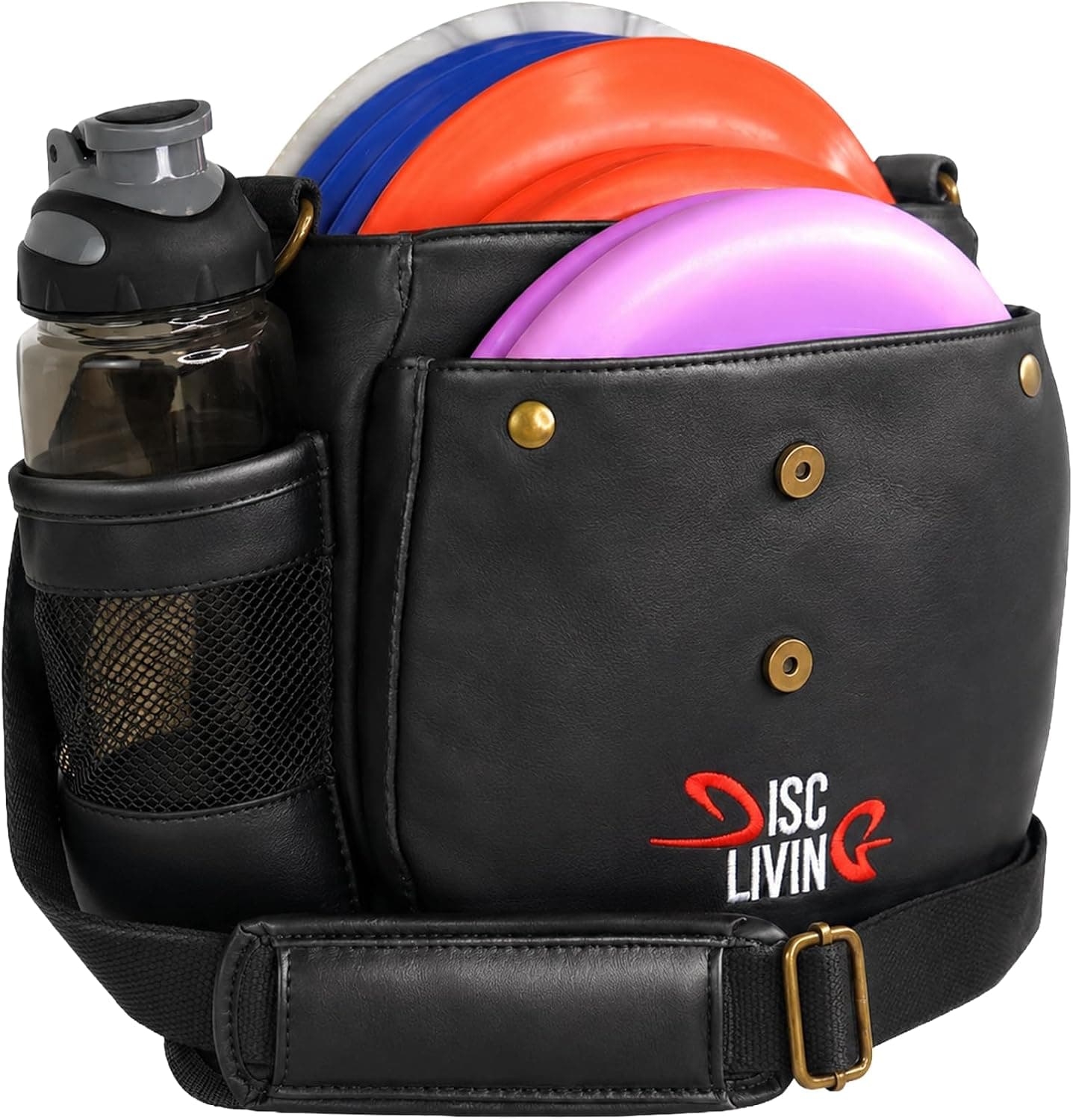 Disc Living Disc Golf Bag - Lightweight, Fits Up to 10 Discs, 16 oz Waxed Canvas, Belt Loop and Bottle Holder, Black
