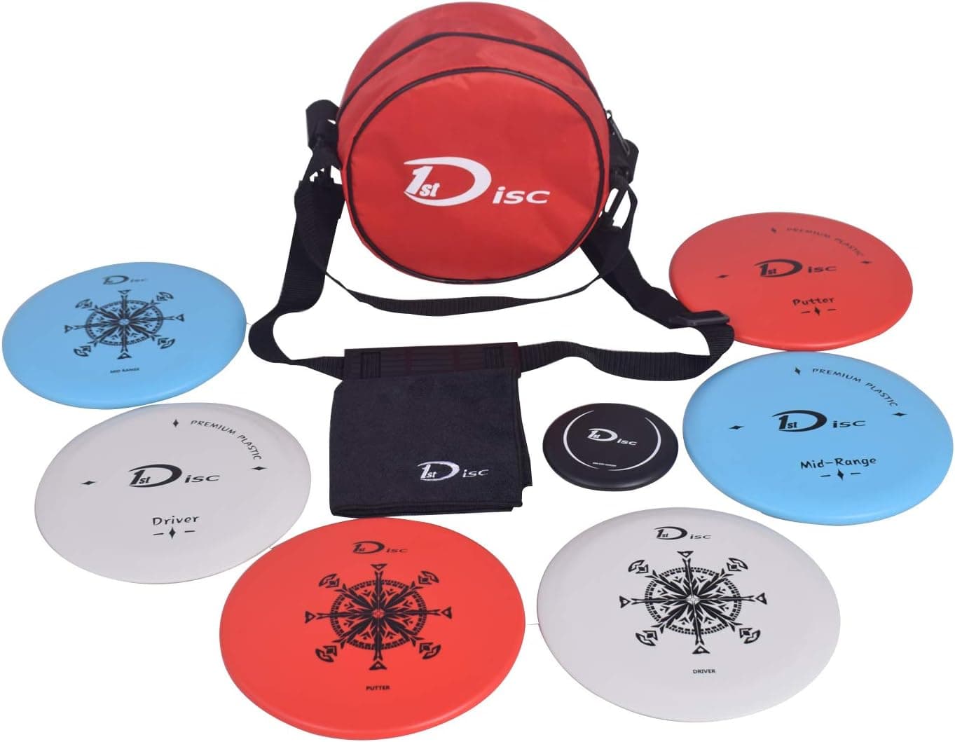 Starter Disc Golf Set - Red Disc Golf Bag, 2 Fairway Drivers, 2 Midrange Discs, 2 Putt and Approach Discs