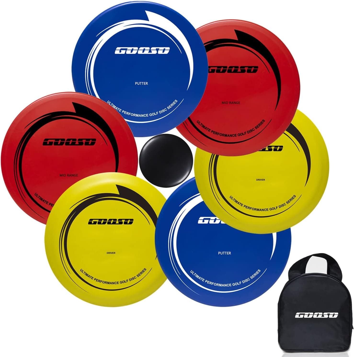 GOOSO Disc Golf Set - Driver, Mid-Range and Putter Discs with Disc Golf Bag, 6 Pack