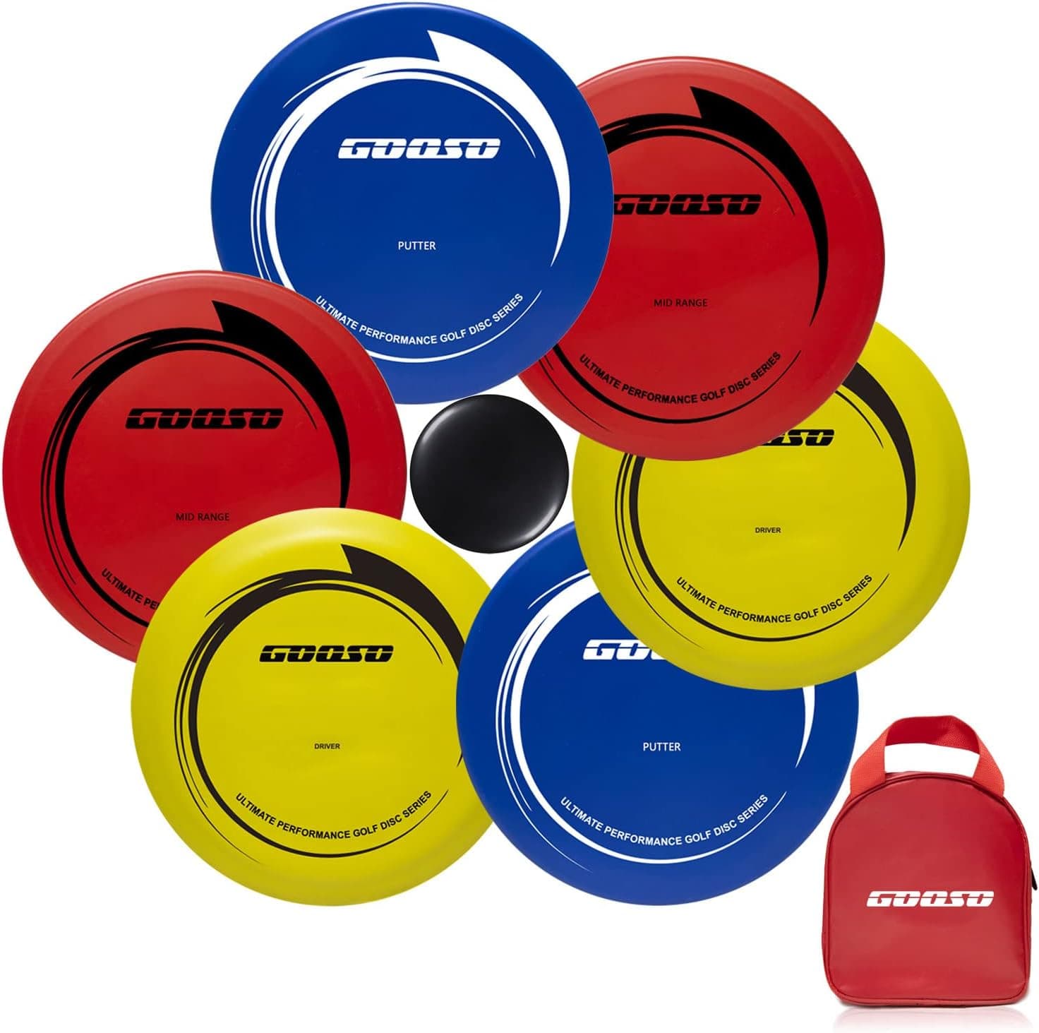 GOOSO Disc Golf Set - Driver, Mid-Range and Putter Discs with Bag, 6 Pack