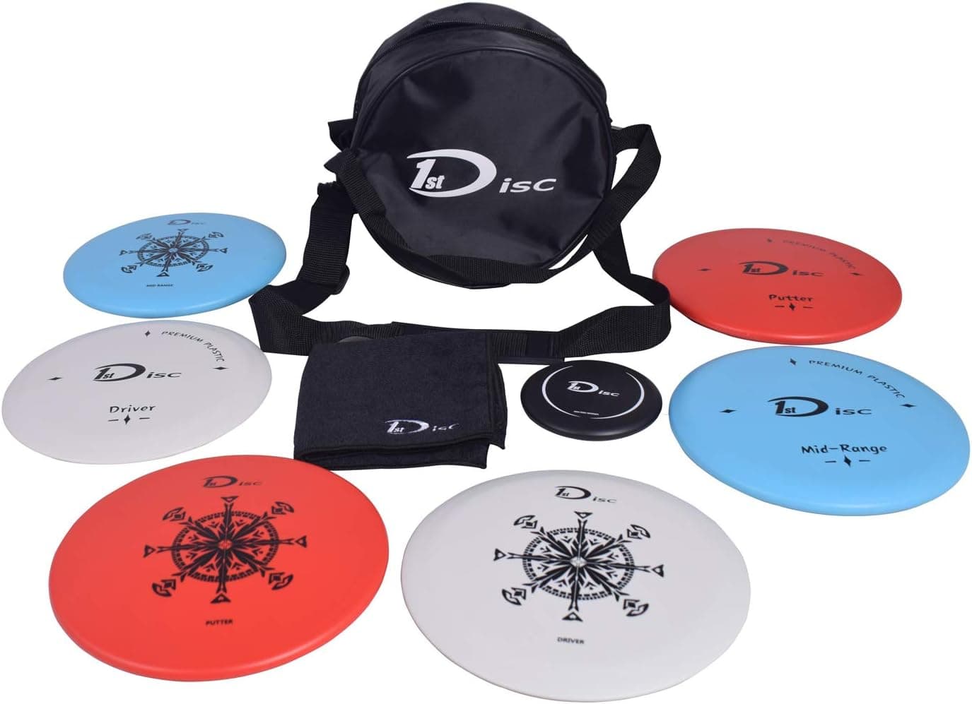 Disc Golf Starter Set with Bag - 2 Putters, 2 Mid-Range, 2 Drivers, Mini Disc and Towel