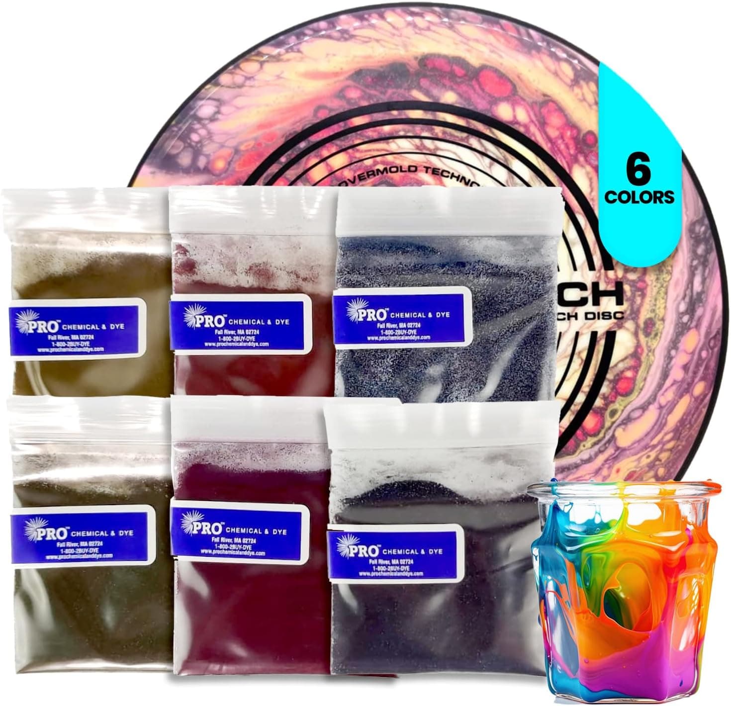 PRO Chemical Starter Set Disc Golf Dye - Powder Dyes for Custom Designs, 6 Colors