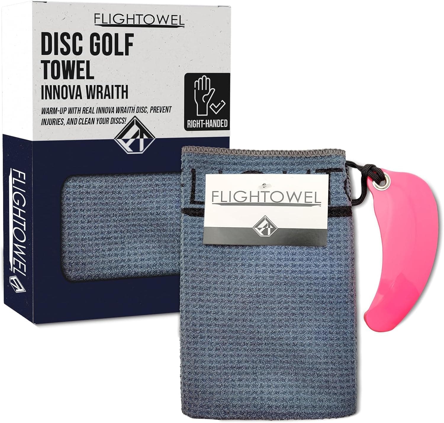 Hyzer Hound Discs FlighTowel Disc Golf Towel - Microfiber Cloth with Real Innova Wraith Disc Attached, Resistance Pocket (Right-Handed)
