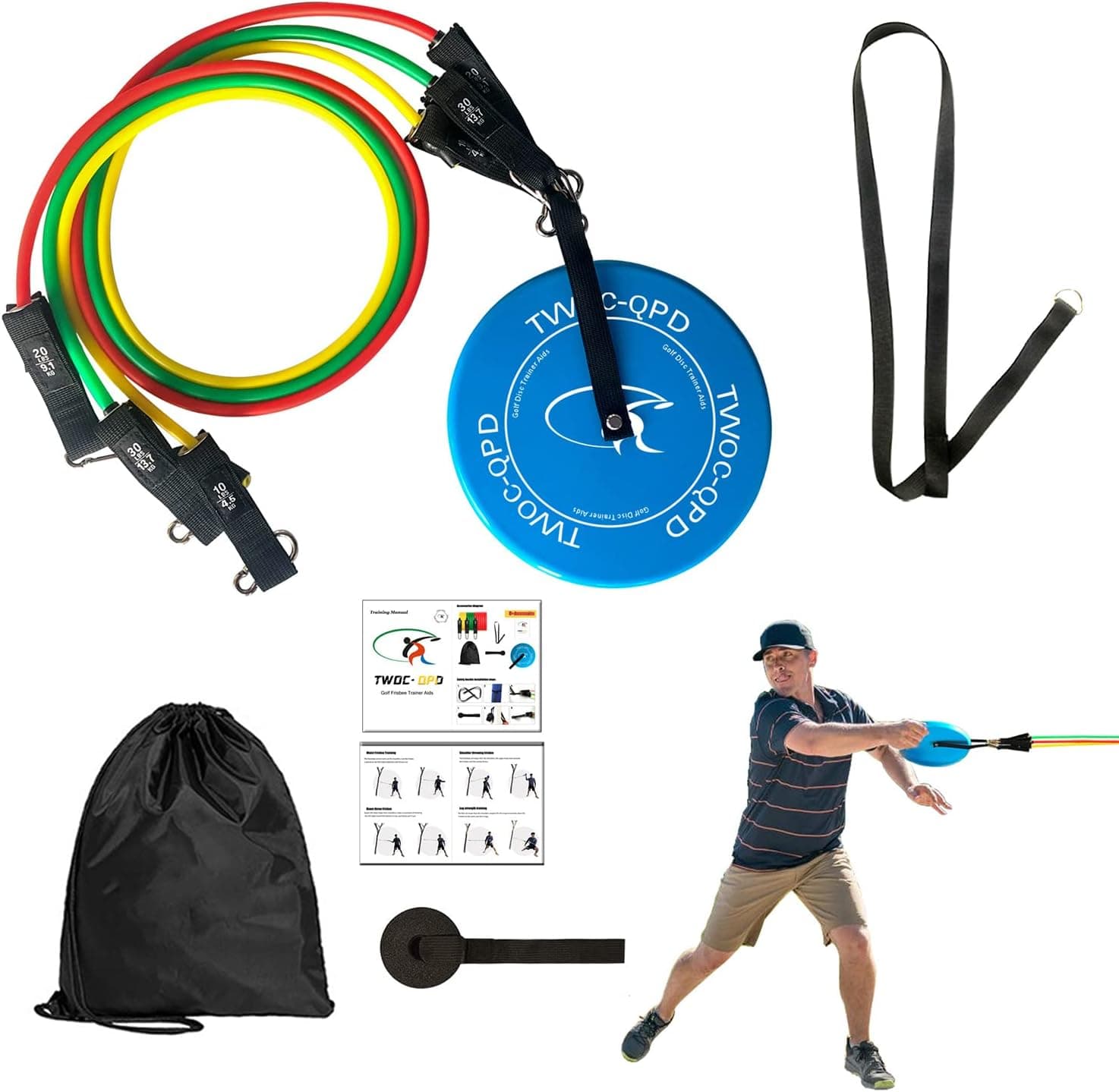 TWOC-QPD Disc Golf Trainer Aids - Resistance Trainer for Disc Golf, Correcting Wrong Posture, Arm Training, Disc Shaped Grip