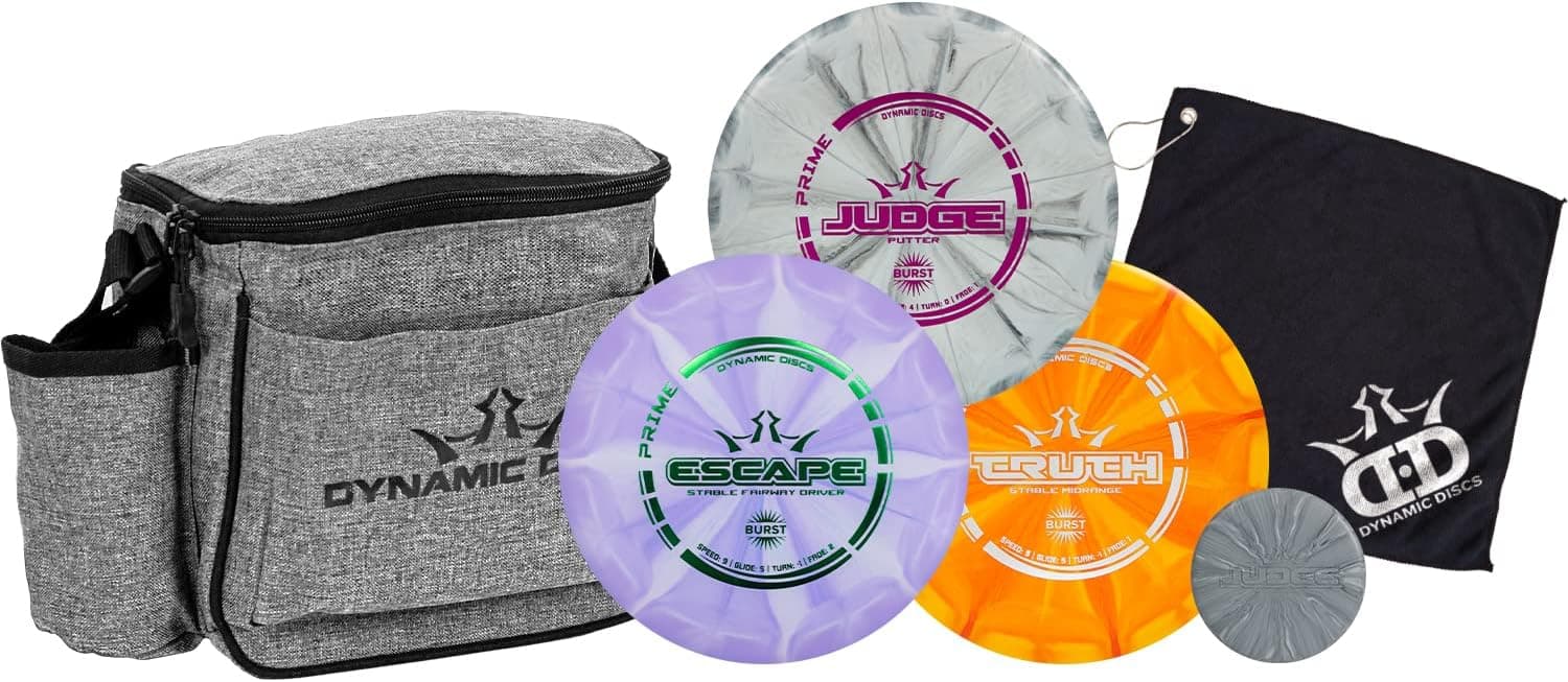 Dynamic Discs 3-Disc Golf Set with Bag - Putter, Midrange and Driver plus Cadet Shoulder Bag, Towel and Mini (Heather Gray)