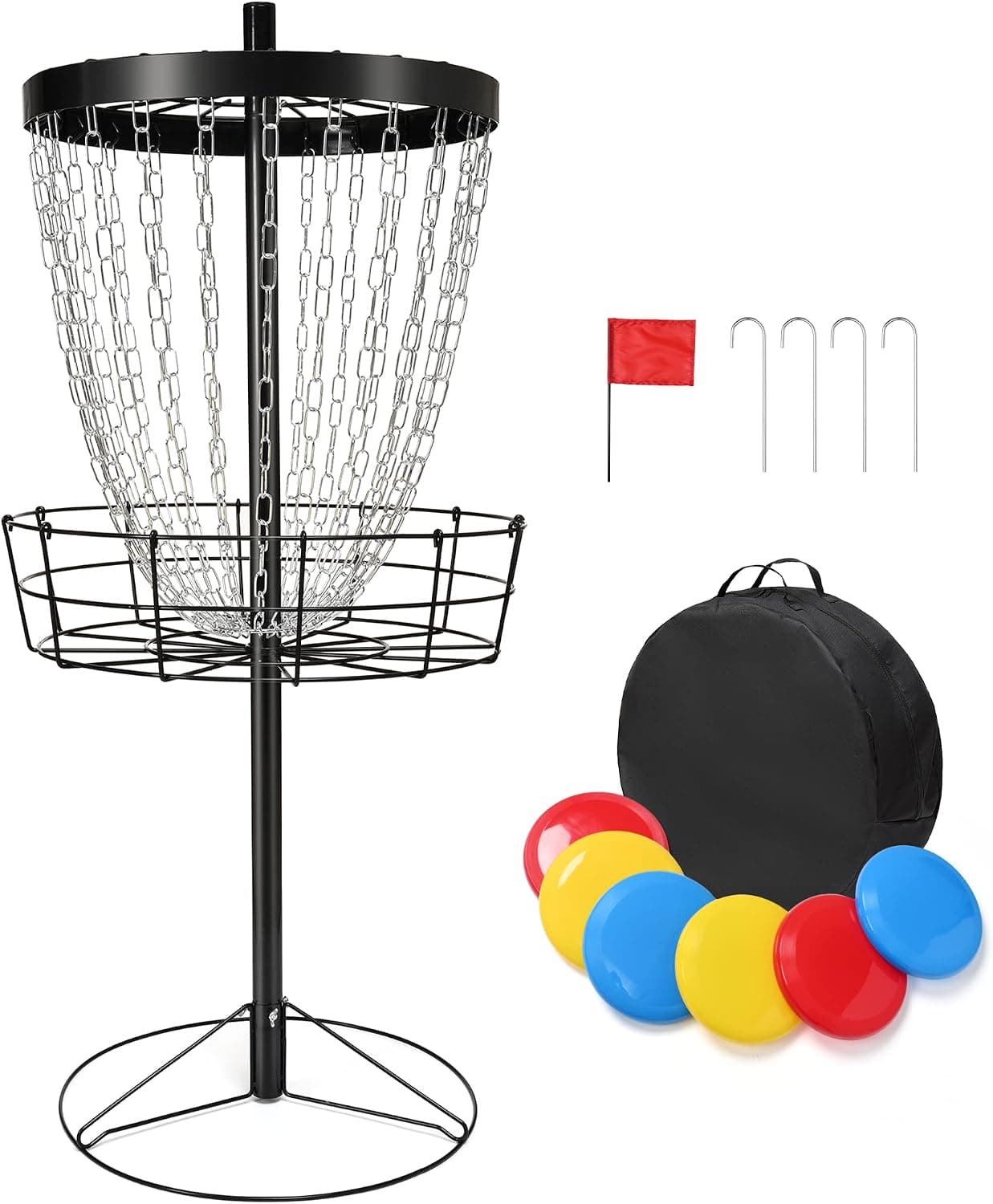 Mile High Life | Disc Golf Basket | Portable Disc Golf Targets with Heavy Duty 24-Chains | Contain 6pcs Frisbee Golf Discs and Carry Bag (New-Black)