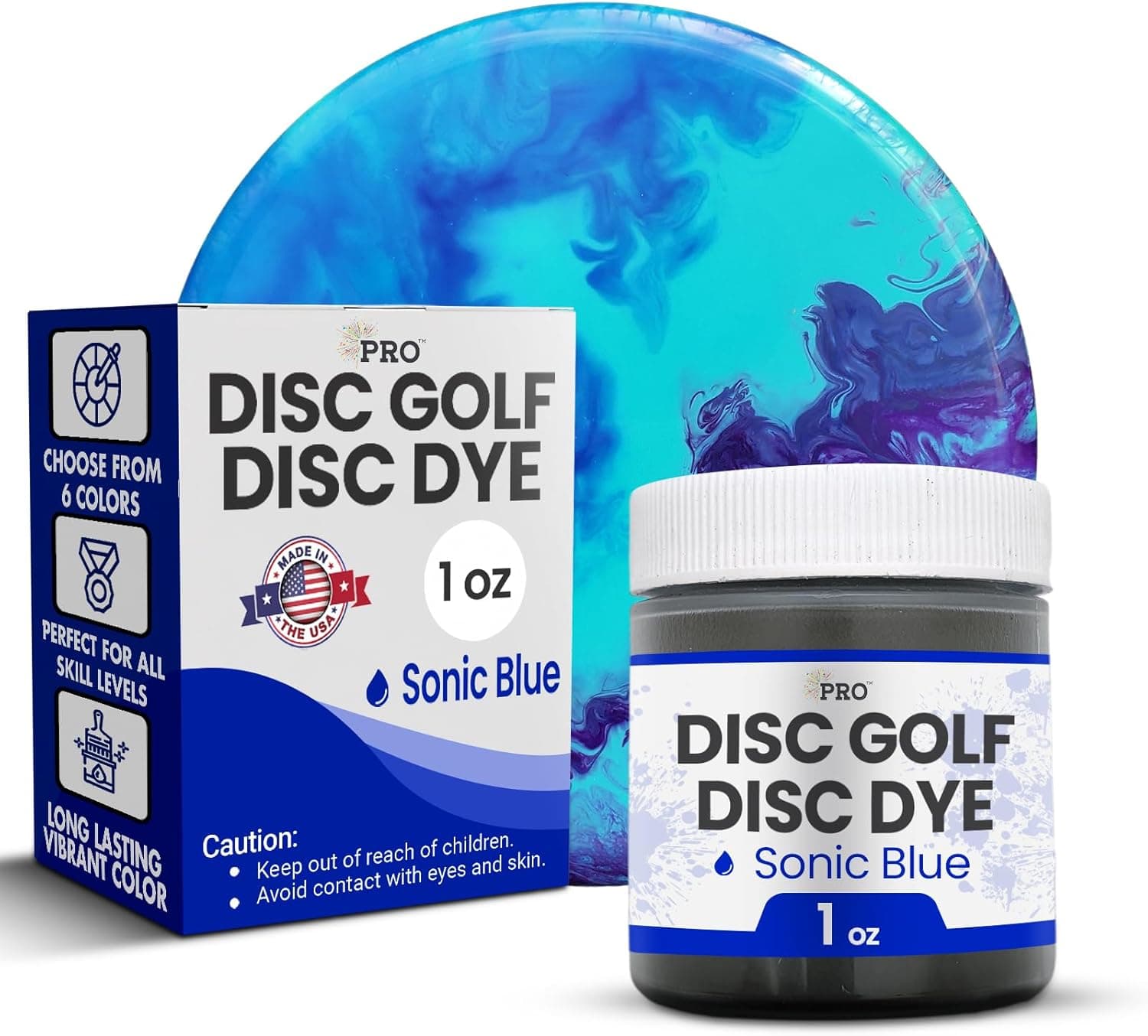 Pro Chemical Disc Golf Dye Kit (Sonic Blue DGD405) - Tie Dye Powder, 1 oz Containers