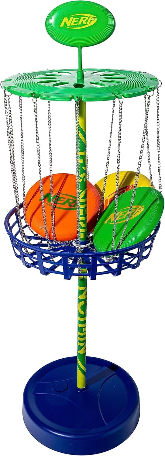 Nerf Disc Golf Starter Set - 3 Mini Golf Discs Plus 1 Target Basket