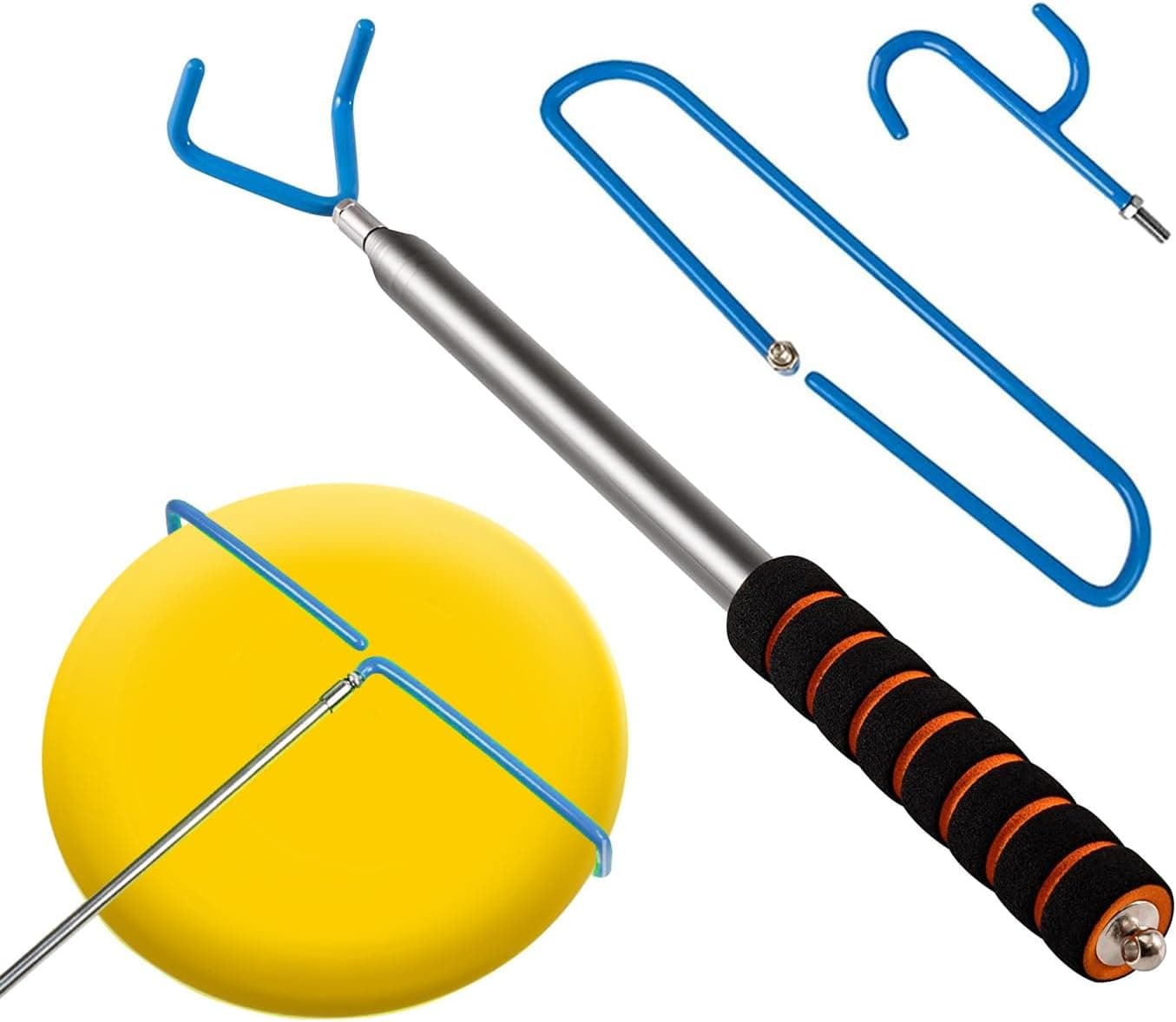 imgokaha Disc Golf Retriever Pole with 3 Hooks - Telescopic Disc Retriever for Water, 10 ft