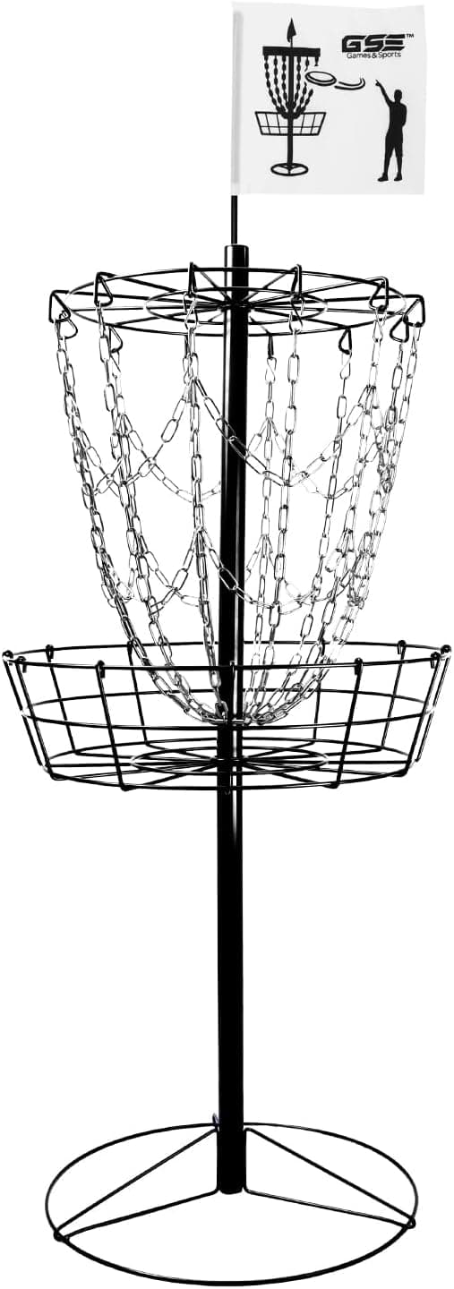 GSE Games and Sports Expert Portable Disc Golf Basket, 12-Chain Metal Practice Target with Carrying Bag (Black)