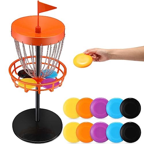 Lenwen 29 Inches Mini Disc Golf Baskets with 10 Flying Discs