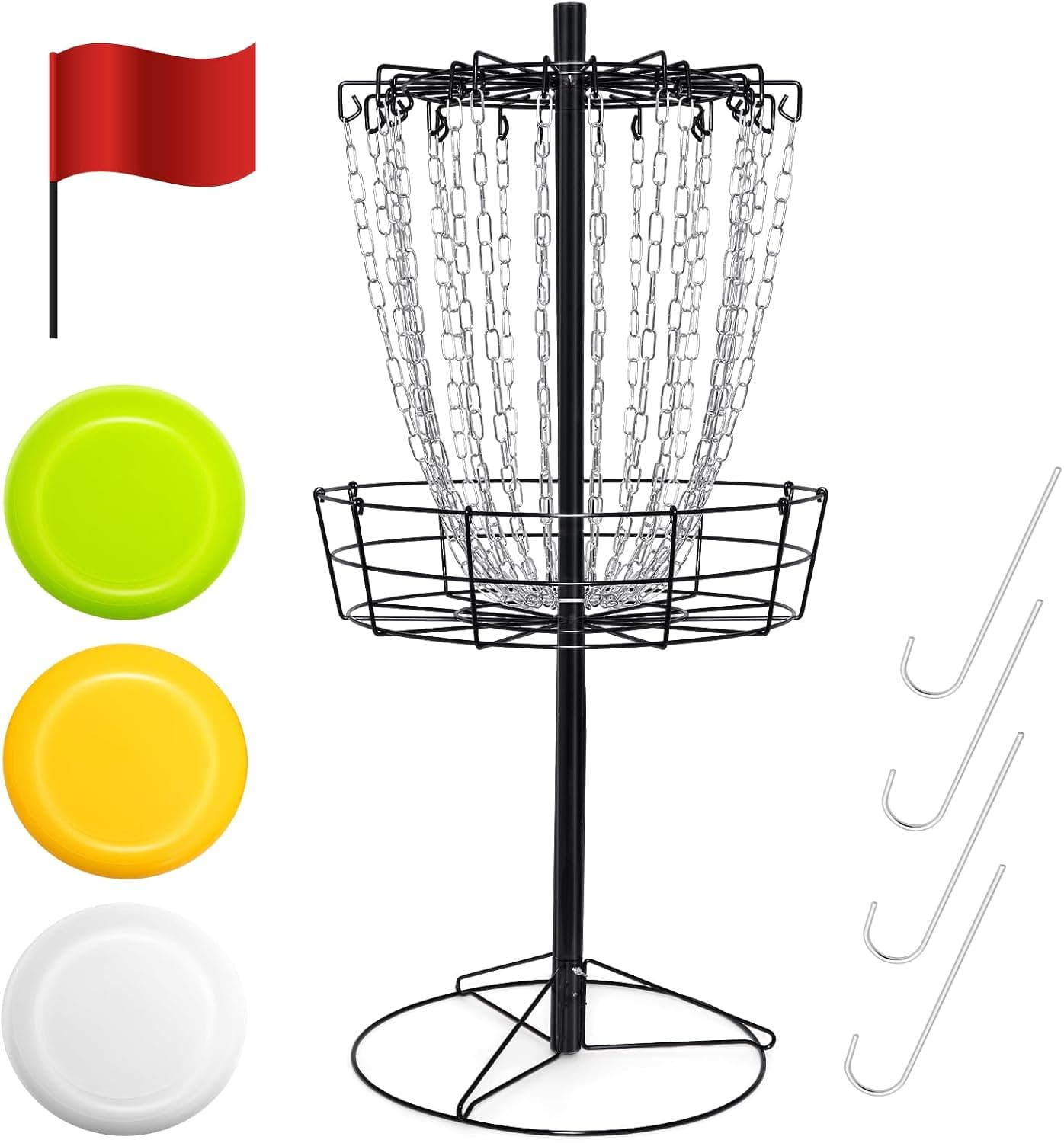 Disc Golf Basket 24-Chain Portable Disc Golf Targets, Comes with 3pcs Discs Practice Disc Golf Basket