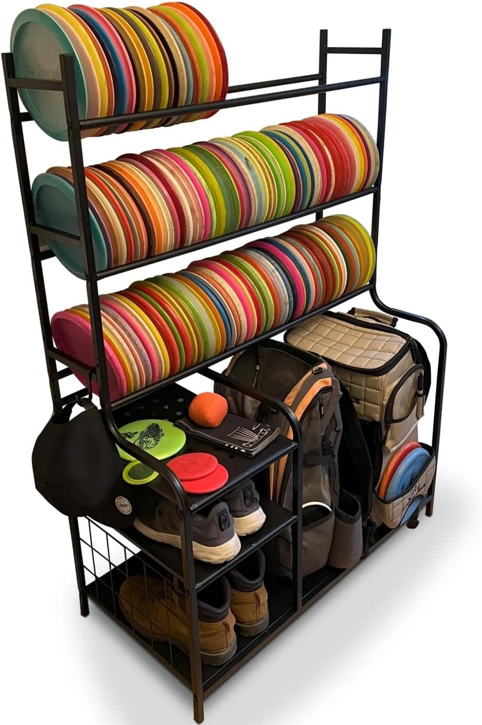 DECORDEEP Disc Golf Storage Rack - Disc Golf Organizer with Bag Stand, Holds 140+ Discs