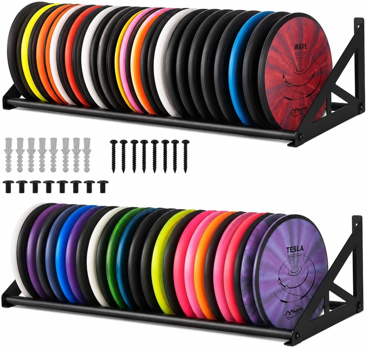 DECORDEEP 2 Pcs Disc Golf Rack Wall Mount - Wall-Mounted Disc Golf Organizer for Home and Garage