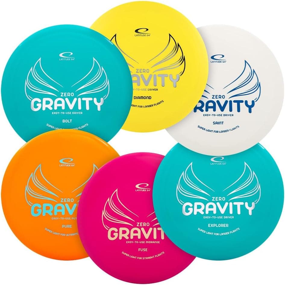 Latitude 64 Gravity Disc Golf Disc Set - 6-Pack Starter Set with Pure, Fuse, Explorer, Saint, Diamond, Bolt, Lightweight Floating Plastic 120-130g