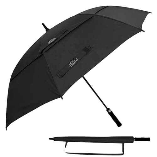 TopShade 62 Inch Extra Large Golf Umbrella, Heavy Duty Oversized Rain Umbrella with Vented Double Canopy, Wind Resistant Fiberglass Frame, Push-Button Open, Large Black Umbrella for Men & Women