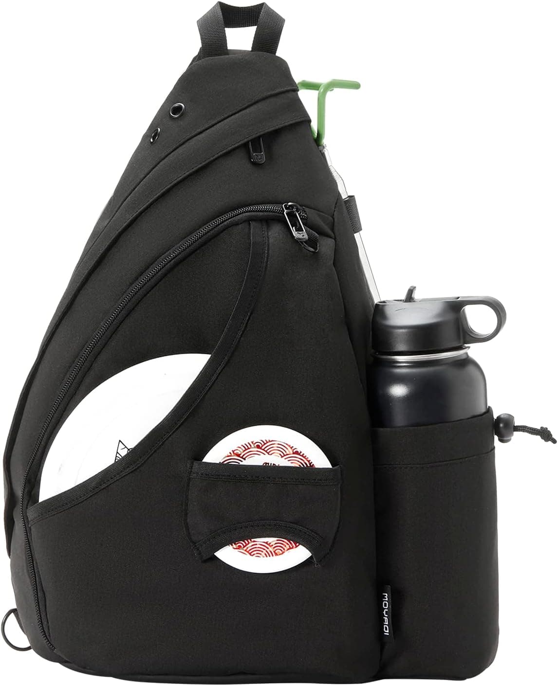 MOYAQI Disc Golf Bag with Retriever Holder and Storage Pockets - Backpack with 8-10 Disc Capacity, Padded Adjustable Strap, Black