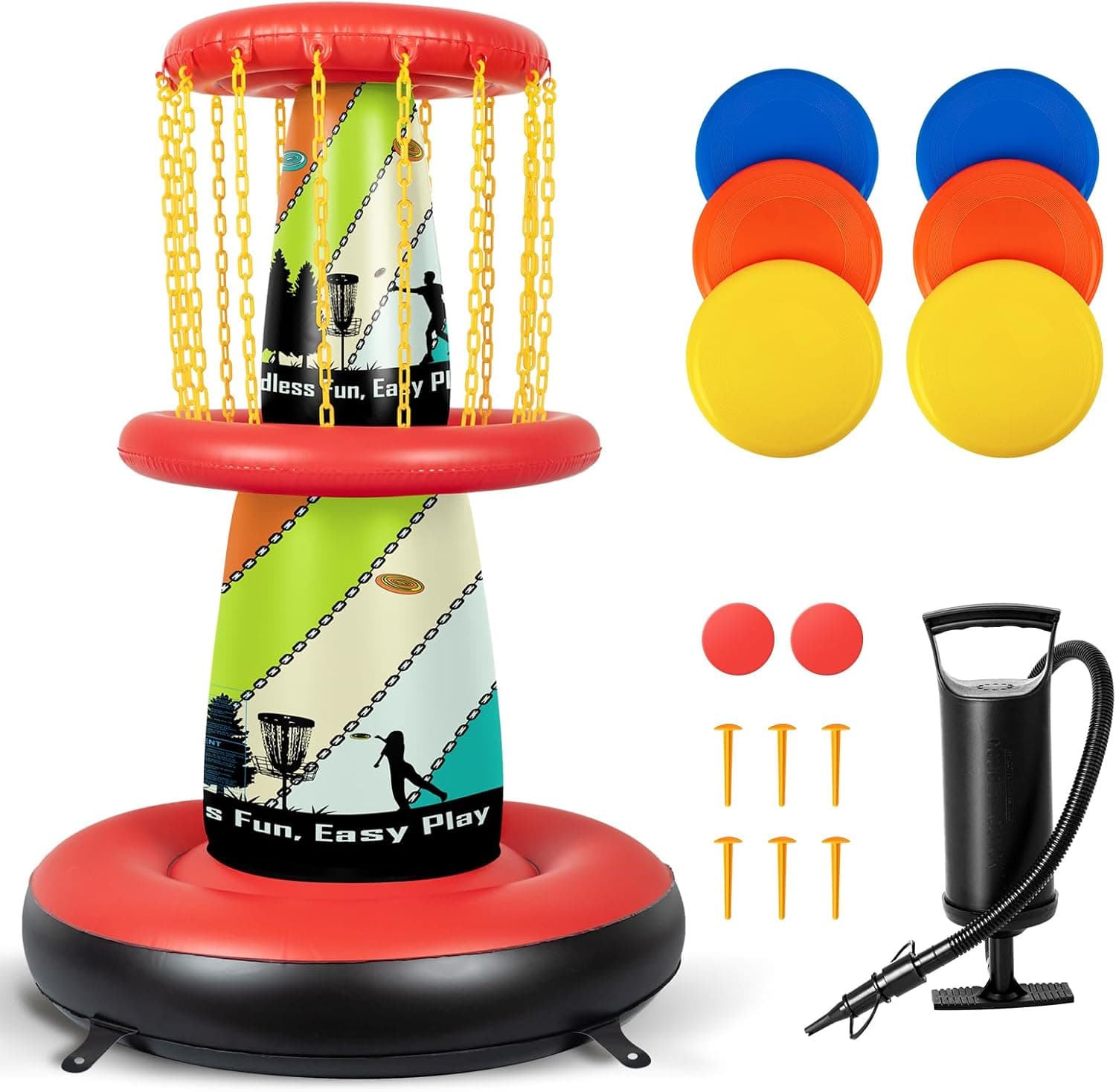 EKEPE Inflatable Disc Golf Basket - Portable Target Set with 6pcs Discs and Carry Bag