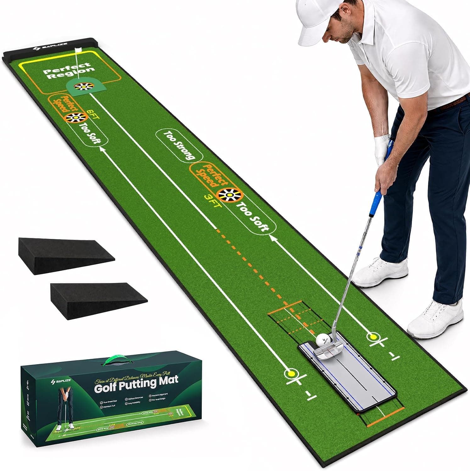 SAPLIZE Golf Putting Mat - Multiple Training Modes, Adjustable Putting Green for Indoor Practice