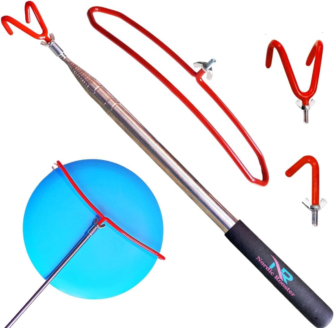 Nordic Rooster Frisbee Disc Golf Retriever - Telescopic Stainless Steel Pole with 3 Attachments, 16 ft