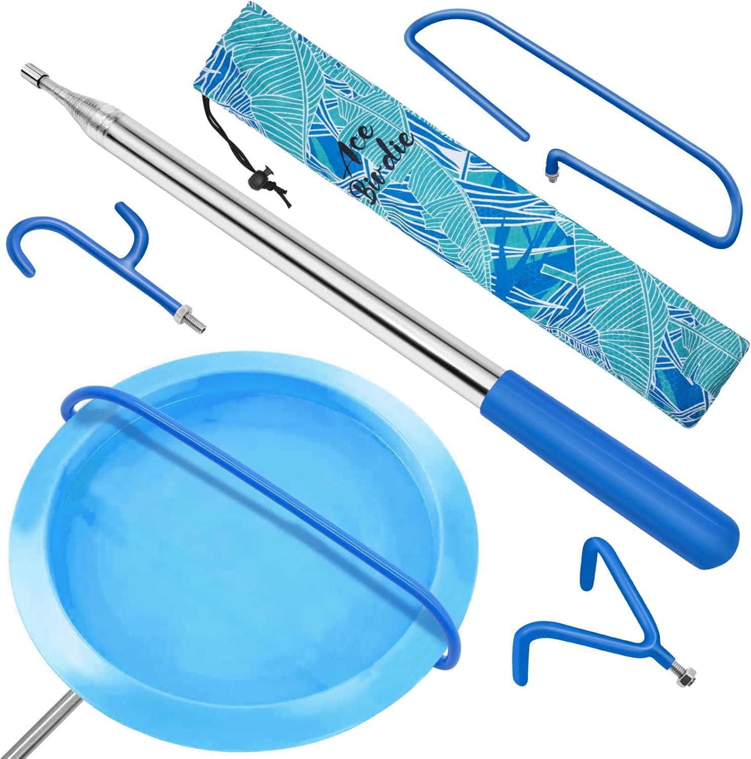 Acebirdie Disc Golf Retriever Pole 16 Feet - Telescopic Extendable Grabber (Blue, 3 pcs)